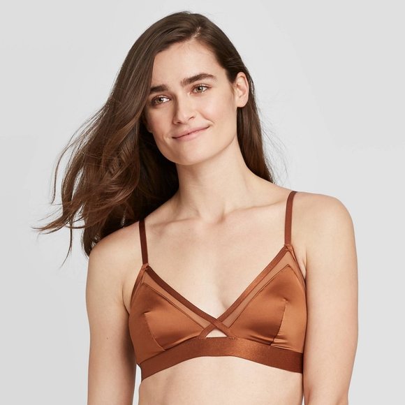 Women's Satin Triangle Bralette - Auden Bronze L